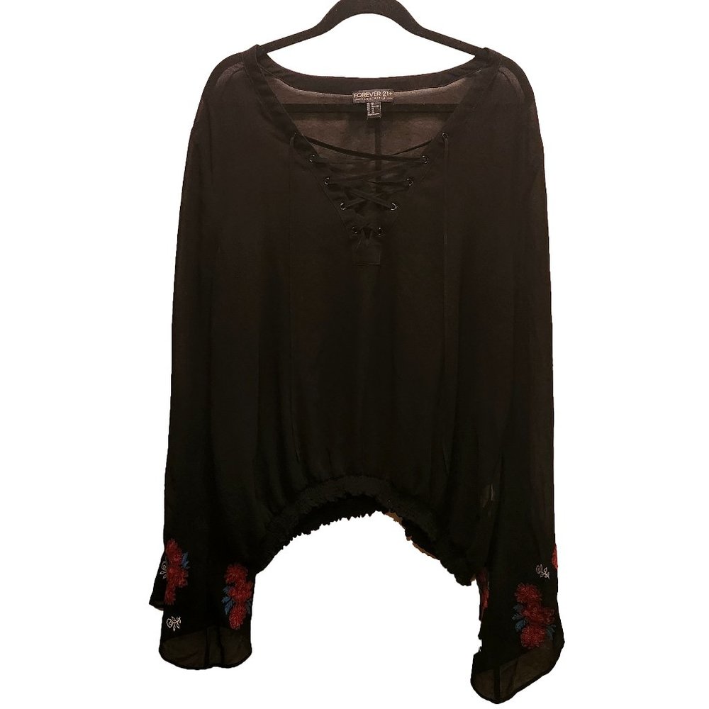 Forever 21 Plus Size Top Embroidered Sleeves